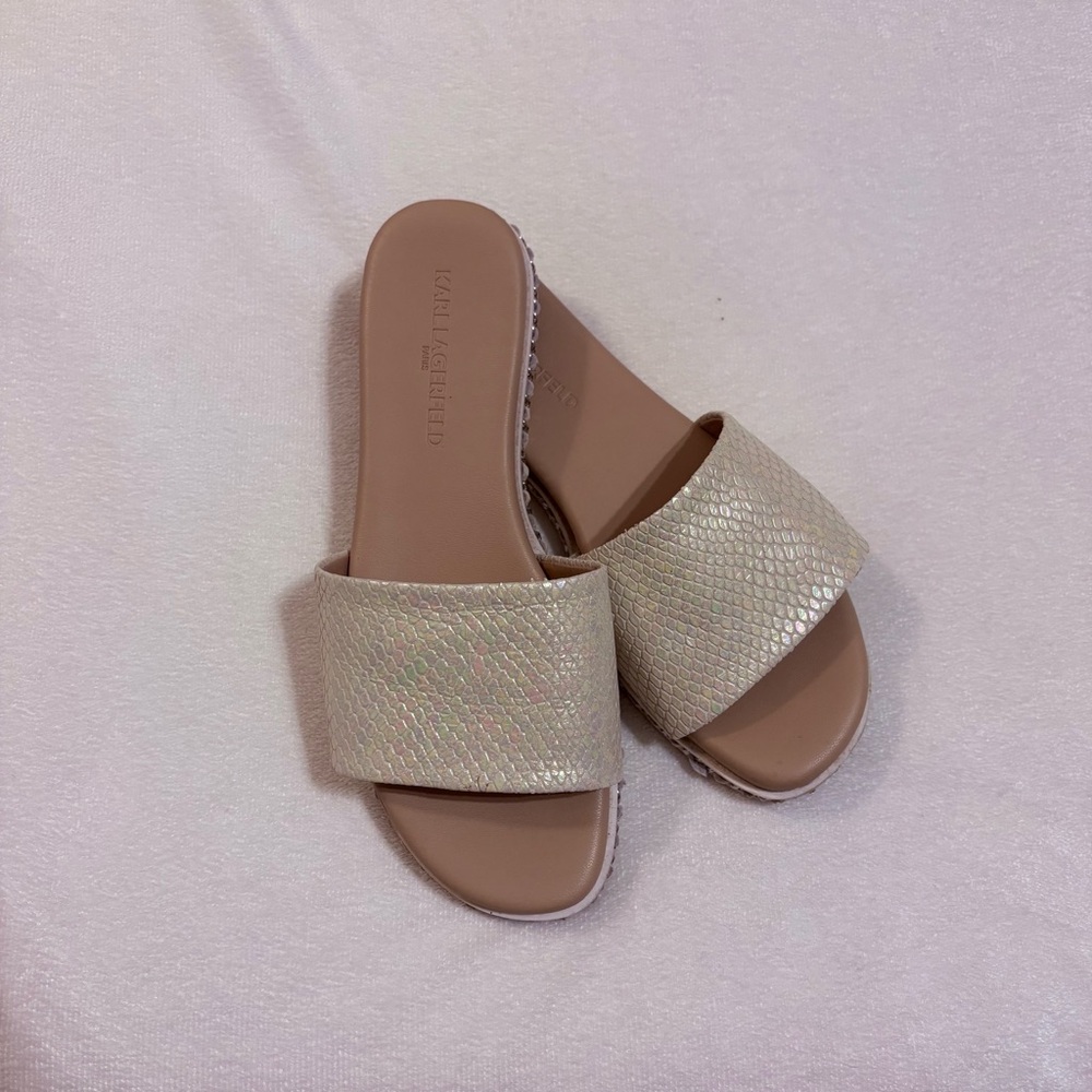 Karl Lagerfeld Iridescent Cream Slide Sandals